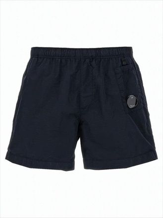 C.P. Company Minimalist Blue Swim Shorts With Distinctive Lens Detail