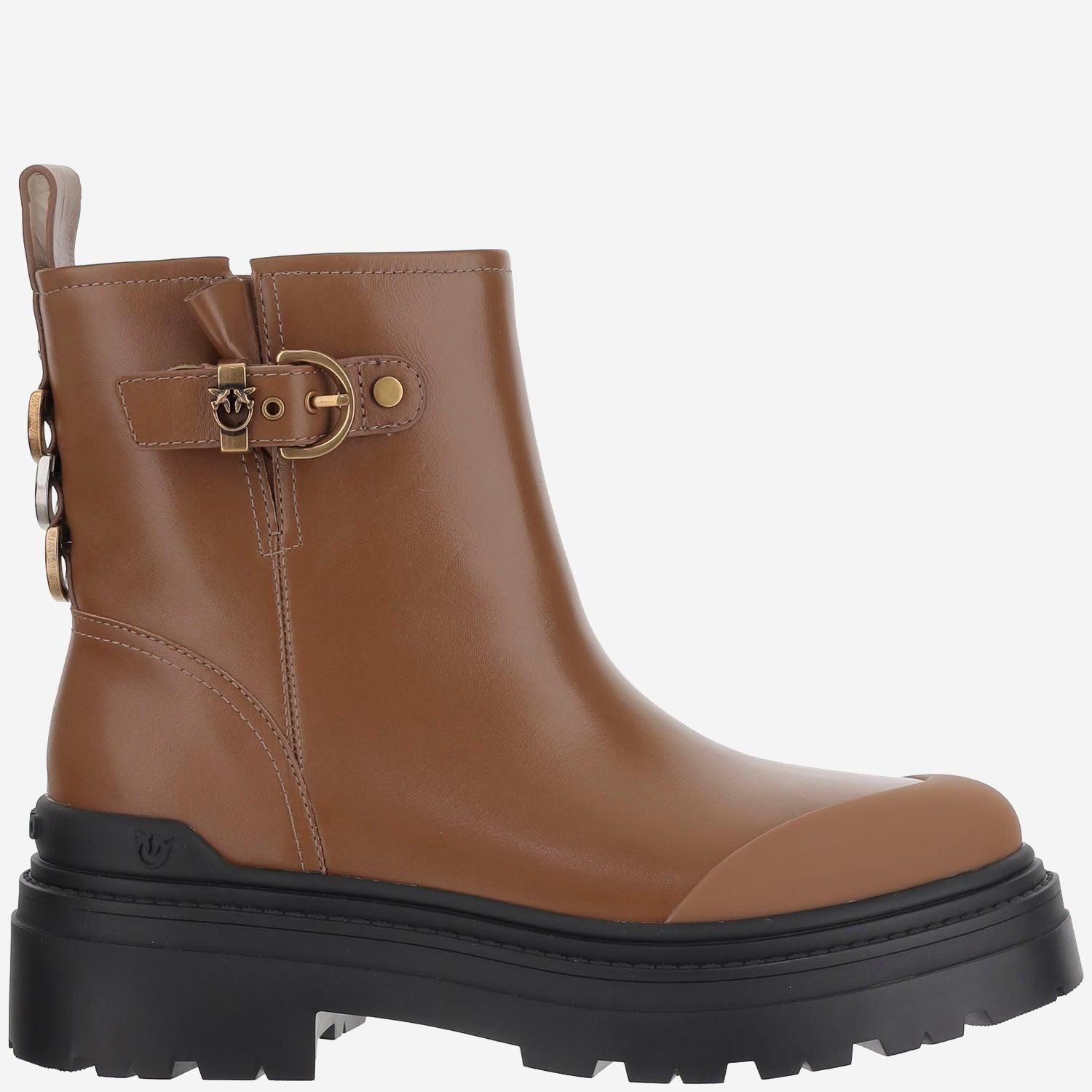 Bottes PINKO 'Câpres' En Cuir Beige Sable - Taille 38 - Logo, Talon Cône, Fermeture éclair