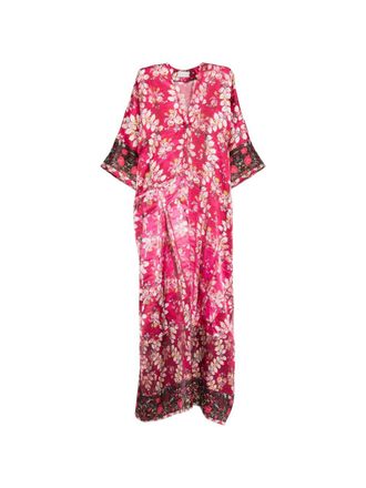 Pierre-Louis Mascia Pierre Louis Mascia Womens V-Neck, Short Sleeves, Border Print Pritned Silk Dress