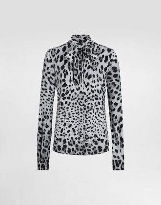 Dolce & Gabbana Leopard-print Charmeuse Shirt With Pussy-bow - Woman Shirts And Tops Print Silk 40
