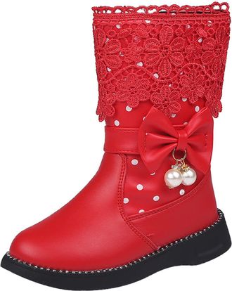 Generic Toddler Girl Riding Boots Size 4 Plus Velvet Warm Boots Non Slip Breathable Women Boots Big Girl Size 6 Boots (Red, 11 Little Child)