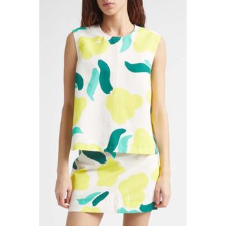 Marimekko Erilasia Lemmitty Floral Cotton & Linen Top in Off White Yellow Green at Nordstrom, Size 12 Us