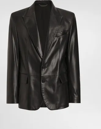 Dolce & Gabbana Single-breasted Sicilia Light Leather Jacket - Man Black 44