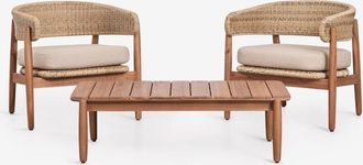 Sklum Conjunto De Jard&iacute;n Con 2 Sillones Y Mesa De Centro En Madera De Acacia Ribeira Sklum