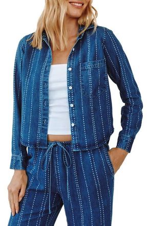 Bella Dahl Indigo Stripe Crop Tencel Button-Up Shirt at Nordstrom, Size X-Small