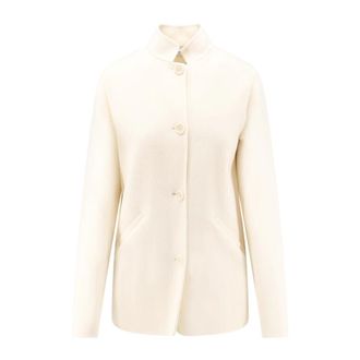 Aspesi Jassen, Dames, Beige, M, Wol, Leren Jack met Mandarijnkraag