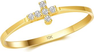 MAX + STONE 10k Yellow Gold Horizontal Cross Cubic Zirconia Ring