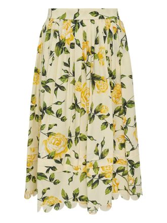 Oscar De La Renta pleated floral-print skirt - Neutrals