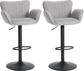 Hhg Hhg - Nunca Usado] Lote De 2 Taburetes De Bar 098, Taburete De Bar, Con Reposabrazos Reposapi&eacute;s Giratorio Tela/textil Hierro Mvg, Gris Claro Pie Negro