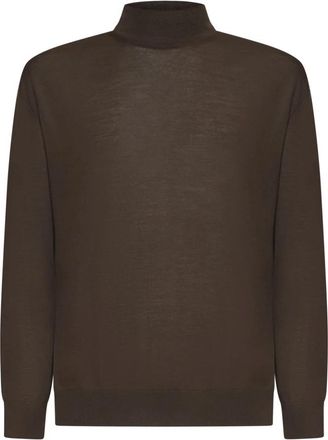 D4.0 Trui met opstaande kraag van ribbelstof - Heren - Coltruien - Bruin - S - Wol - Truien & Vesten