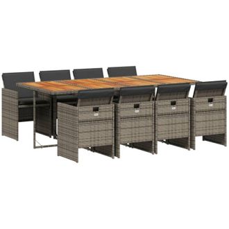 vidaXL Set da Pranzo da Giardino 9 pz con Cuscini in Polyrattan Grigio vidaXL