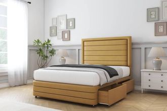 Sloomy Ashford Plush Divan Set 2 Drawers-54 Headboard-Footboard in Mustard | Size: Small Single