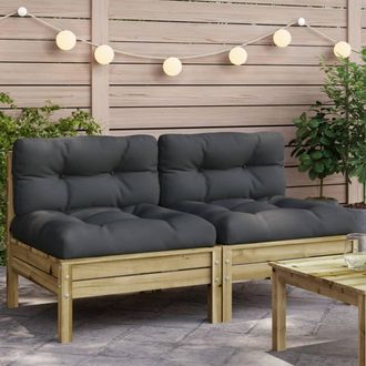 vidaXL Sof&aacute;s De Jard&iacute;n Sin Reposabrazos Con Cojines 2 Uds Madera Pino Vidaxl