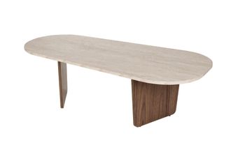 Habitat et Jardin Tavolino In Legno ovalis - 130 X 65 X 40 Cm - Travertino / Noce