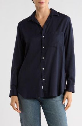 Frank & Eileen Boyfriend Cotton Button-Up Shirt in Navy Herringbone at Nordstrom Rack, Size X-Small