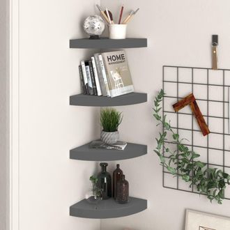 vidaXL Estante Flotante De Pared 4 Uds Mdf Gris Brillo 25x25x3,8 Cm Vidaxl