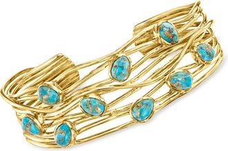 Ross-Simons Turquoise Highway Cuff Bracelet in 18kt Gold Over Sterling