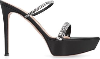 Gianvito Rossi Womens Leather Mules With Rhinestones Black Chamois Sandal