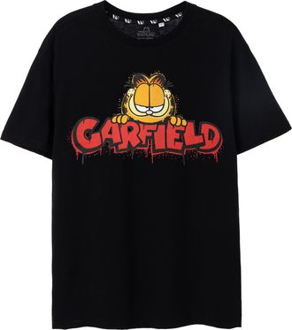 Garfield Mens T-Shirt in Black | Urban Graffiti Short Sleeve Graphic Tee for Adults | Spray Can Effect Streetwear Cartoon Top | 90s Nostalgic Fashion Merchandi