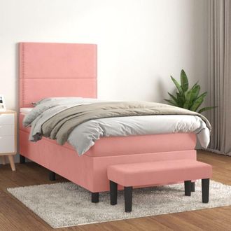 vidaXL Vidaxl - Cama Box Spring Con Colch&oacute;n Terciopelo Rosa 90x200 Cm