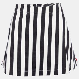 Love Moschino Black & White Striped Cotton Contrast Zip Detail Mini Skirt