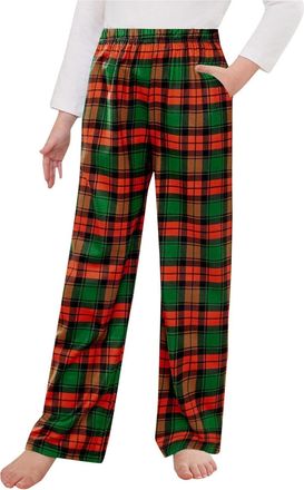 Generic Pyjama Bottoms Pants for Girls Boys Long Sleep Plaid Pants Soft Lounge Pj Bottoms with Pockets Loungewear Sleepwear 4-13 years for Christmas Day