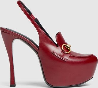 Gucci Womens Platform Slingback With Horsebit, Bordeaux, Leather