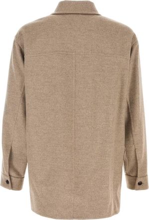 Bottega Veneta Mens Wool Cashmere Flannel Overshirt Beige Shirt