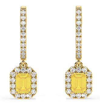 The Diamond Store Annabelle Yellow Lab Diamond 1.48ct Emerald Cut Halo Earrings in 18K Yellow Gold - Elara Collection