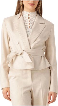 Aaiko Jassen, Dames, Beige, L, Elegante Mae Stripe Jas in Gebroken Wit