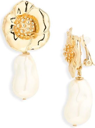 Carolina Herrera Flower & Faux Pearl Drop Earrings in Multi-Color at Nordstrom