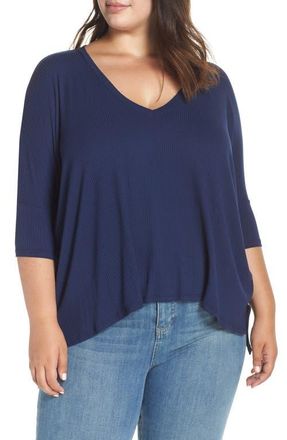 Slink Jeans Ribbed V-Neck Top in Navy at Nordstrom, Size 3X