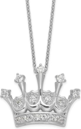 Diamond2Deal Sterling Silver CZ Crown Pendant Necklace 18