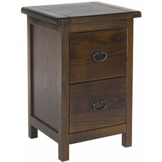 Home Source Industries Home Source - Dark Wood Bedside Cabinet Solid Pine 2 Drawer Side Table Nightstand Metal Handle