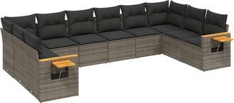 vidaXL Set De Sof&aacute;s De Jard&iacute;n 10 Pzas Con Cojines Rat&aacute;n Sint&eacute;tico Gris Vidaxl