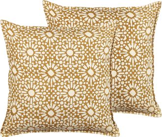 Beliani Conjunto De 2 Cojines De Algod&oacute;n Beige Arena 45 X 45 Cm Patr&oacute;n Geom&eacute;trico Ceiba