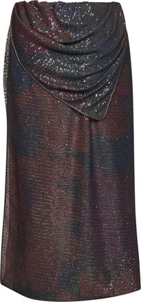 Maison Margiela Womens Midi Skirt Draped Sequin-Print Blue-Burgundy Multicolour Polyester