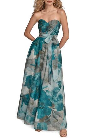 DKNY Floral Strapless Fit & Flare Gown in Hudson Multi at Nordstrom, Size 14