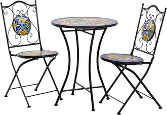 Wanderlust Deco Wanderlust Deco - Conjunto Mesa Y Dos Sillas De Mosaico Y Forja Negro Mesa