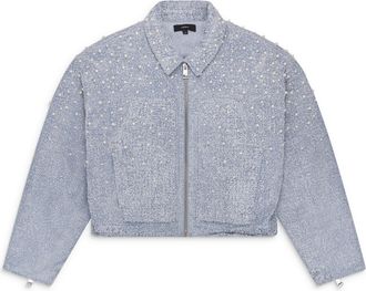 Purple Light Indigo Cropped Textured Pearl Jacket