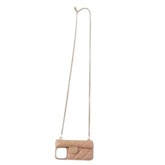 Chanel Pre-owned Cross Body Bags, female, Beige, Size: ONE SIZE Pre-owned iPhone 14 Pro Caviar Skin Case with Chain