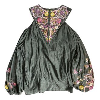 Emilio Pucci Khaki Studded Embroidered Cold-Shoulder Blouse Size M