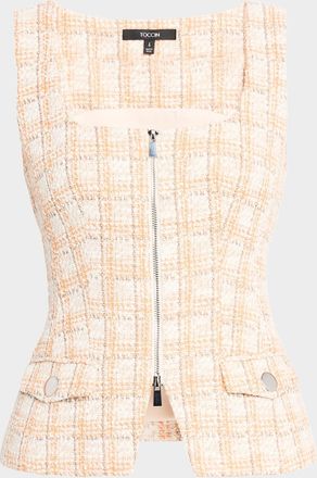 Toccin Alicia Zip-Front Tweed Vest