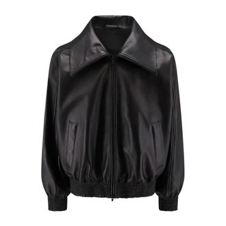 Balenciaga High Collar Leather Bomber - Heren - Jassen - Zwart - Maat: S Leer