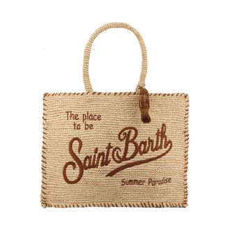 MC2 Saint Barth Tote Bags, female, Brown, Size: ONE SIZE Raffia Embroidered Hand Bag