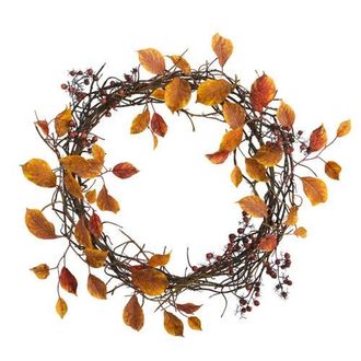Nearly Natural 19-in Harvest Leaf, Berries and Twig Artificial Wreath in Orange at Nordstrom