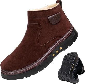 Generic Mens Winter Ankle Boots, Winter Fleece Lined and Thickened Slip-On Snow Boots, Casual Round Toe Outdoor Walking Shoes with Side Zipper (Brown,9.5)