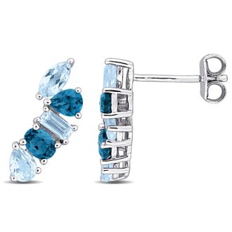 Mimi & Max Multi-Gem Five Stone Drop Earrings Sterling Silver