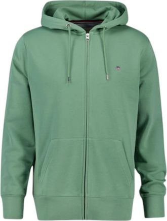 GANT Groene Full Zip Hoodie Sweater - Heren - Vesten met rits - Groen - S - Katoen - Hoodies & sweatvesten