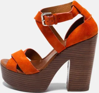 Ralph Lauren Collection Orange Suede Alannah Sandals